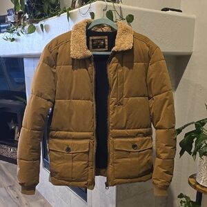 George Men's Tan Puffer Jacket with Sherpa Collar